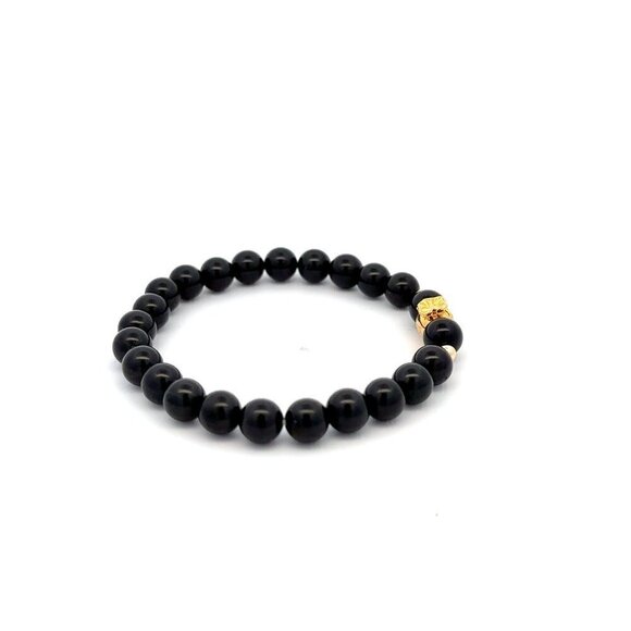 18K Gold Money Bag Lucky Charm Beads Bracelet Gemstones Natural Black Tourmaline - Picture 5 of 5